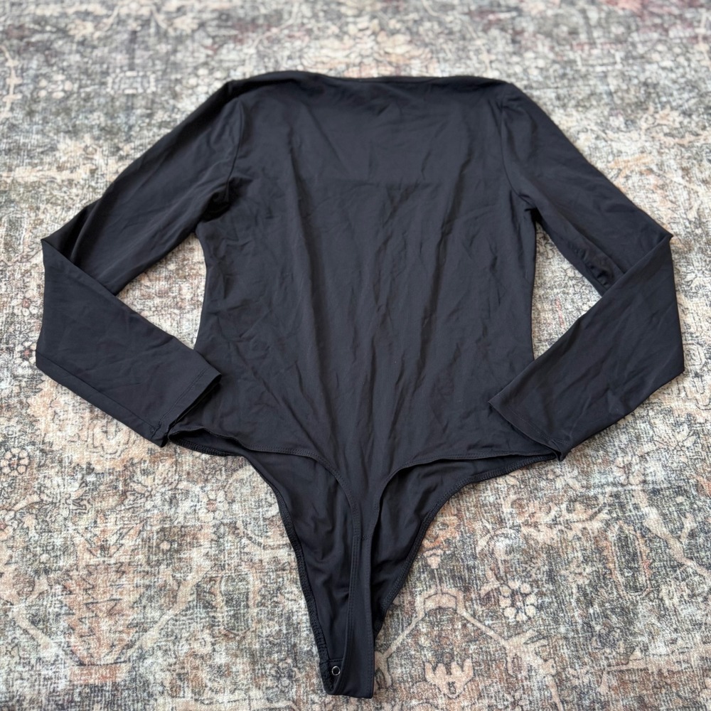 House of Harlow 1960 Black Square Neck Long Sleeve Corset Bodysuit Large - Picture 4 of 6